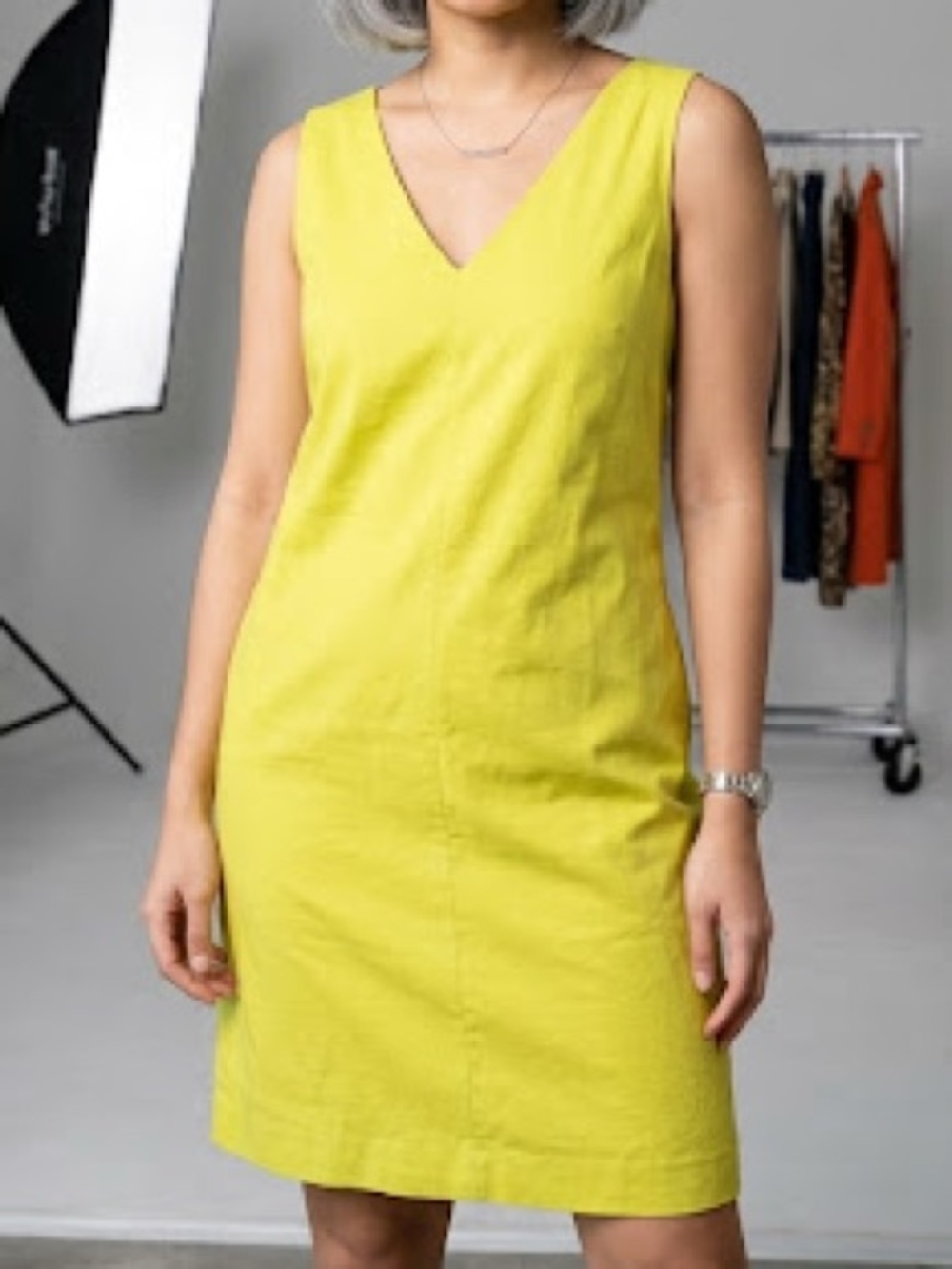 Ophelia Roe V-Neck Linen Shift Mini Dress M